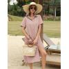imageHOTOUCH Womens Summer Dress Casual Midi Short Sleeve Shirt Button Down Loose Beach Dress with PocketsPink