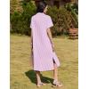 imageHOTOUCH Womens Summer Dress Casual Midi Short Sleeve Shirt Button Down Loose Beach Dress with PocketsPink Stripe
