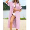 imageHOTOUCH Womens Summer Dress Casual Midi Short Sleeve Shirt Button Down Loose Beach Dress with PocketsPink Stripe