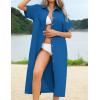 imageHOTOUCH Womens Summer Dress Casual Midi Short Sleeve Shirt Button Down Loose Beach Dress with PocketsRoyal Blue