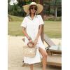 imageHOTOUCH Womens Summer Dress Casual Midi Short Sleeve Shirt Button Down Loose Beach Dress with PocketsWhite