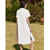 imageHOTOUCH Womens Summer Dress Casual Midi Short Sleeve Shirt Button Down Loose Beach Dress with PocketsWhite