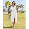 imageHOTOUCH Womens Summer Dress Casual Midi Short Sleeve Shirt Button Down Loose Beach Dress with PocketsWhite
