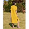 imageHOTOUCH Womens Summer Dress Casual Midi Short Sleeve Shirt Button Down Loose Beach Dress with PocketsYellow