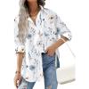imageHOTOUCH Women Oversized Button Down Shirts Office Drop Shoulder Blouse Long Sleeve Boyfriend Dress Shirt with PocketsAwhite Print