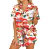 imageHOTOUCH Womens Satin Pajamas Set Button Down 2 Piece Silk Pjs Shorts Set Ruffle Lingerie Notch Collar SleepwearSanta Claus