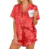 imageHOTOUCH Womens Satin Pajamas Set Button Down 2 Piece Silk Pjs Shorts Set Ruffle Lingerie Notch Collar SleepwearTeddy Beara