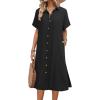 imageHOTOUCH Womens Summer Dress Casual Midi Short Sleeve Shirt Button Down Loose Beach Dress with Pockets01black