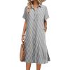imageHOTOUCH Womens Summer Dress Casual Midi Short Sleeve Shirt Button Down Loose Beach Dress with Pockets01black Stripe