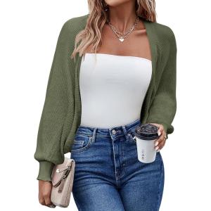 imageHOTOUCH Womens Cardigan Shrugs Long Batwing Sleeve Knitted Cropped Bolero Open Front Casual Elegant Cardigans for DressesArmy Green