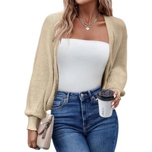 imageHOTOUCH Womens Cardigan Shrugs Long Batwing Sleeve Knitted Cropped Bolero Open Front Casual Elegant Cardigans for DressesBeige