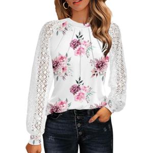 imageHOTOUCH Womens Lace ShortLong Sleeve Tops Fall Dressy Casual Blouses Business Work Shirts Fashion Clothe Trendy OutfitsA02dh47 Long Sleeve