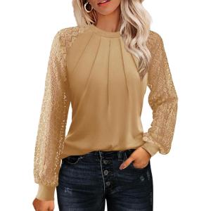 imageHOTOUCH Womens Lace ShortLong Sleeve Tops Fall Dressy Casual Blouses Business Work Shirts Fashion Clothe Trendy OutfitsAcamel Long Sleeve