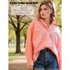imageHOTOUCH Button Down Shirt for Women Basic Work Office Drop Shoulder Blouse Casual Loose Long Sleeve Tops with PocketCoral