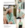 imageHOTOUCH Button Down Shirt for Women Basic Work Office Drop Shoulder Blouse Casual Loose Long Sleeve Tops with PocketIce Green