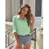 imageHOTOUCH Button Down Shirt for Women Basic Work Office Drop Shoulder Blouse Casual Loose Long Sleeve Tops with PocketIce Green