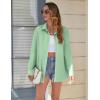 imageHOTOUCH Button Down Shirt for Women Basic Work Office Drop Shoulder Blouse Casual Loose Long Sleeve Tops with PocketIce Green