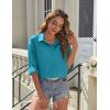 imageHOTOUCH Button Down Shirt for Women Basic Work Office Drop Shoulder Blouse Casual Loose Long Sleeve Tops with PocketPeacock Blue