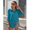 imageHOTOUCH Button Down Shirt for Women Basic Work Office Drop Shoulder Blouse Casual Loose Long Sleeve Tops with PocketPeacock Blue