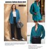 imageHOTOUCH Button Down Shirt for Women Basic Work Office Drop Shoulder Blouse Casual Loose Long Sleeve Tops with PocketPeacock Blue