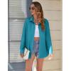 imageHOTOUCH Button Down Shirt for Women Basic Work Office Drop Shoulder Blouse Casual Loose Long Sleeve Tops with PocketPeacock Blue