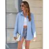 imageHOTOUCH Button Down Shirt for Women Basic Work Office Drop Shoulder Blouse Casual Loose Long Sleeve Tops with PocketSky Blue