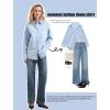 imageHOTOUCH Button Down Shirt for Women Basic Work Office Drop Shoulder Blouse Casual Loose Long Sleeve Tops with PocketSky Blue
