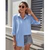 imageHOTOUCH Button Down Shirt for Women Basic Work Office Drop Shoulder Blouse Casual Loose Long Sleeve Tops with PocketSky Blue