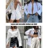 imageHOTOUCH Button Down Shirt for Women Basic Work Office Drop Shoulder Blouse Casual Loose Long Sleeve Tops with PocketWhite
