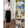 imageHOTOUCH Button Down Shirt for Women Basic Work Office Drop Shoulder Blouse Casual Loose Long Sleeve Tops with PocketWhite