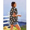 imageHOTOUCH Hawaiian Shirts for Women Summer Cool Hawaii Floral Tropic Print Blouses Beach Short Sleeve Button Up TopsHalloween Skulls