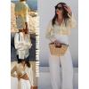 imageHOTOUCH Satin Shirts for Women Silk Button Down V Neck Dressy Casual Blouse Loose Long Sleeve Office Work Tunic TopsBeige