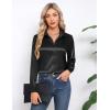 imageHOTOUCH Satin Shirts for Women Silk Button Down V Neck Dressy Casual Blouse Loose Long Sleeve Office Work Tunic TopsBlack