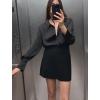 imageHOTOUCH Satin Shirts for Women Silk Button Down V Neck Dressy Casual Blouse Loose Long Sleeve Office Work Tunic TopsBlack