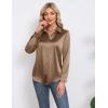imageHOTOUCH Satin Shirts for Women Silk Button Down V Neck Dressy Casual Blouse Loose Long Sleeve Office Work Tunic TopsBrown