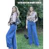 imageHOTOUCH Satin Shirts for Women Silk Button Down V Neck Dressy Casual Blouse Loose Long Sleeve Office Work Tunic TopsBrown