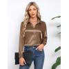 imageHOTOUCH Satin Shirts for Women Silk Button Down V Neck Dressy Casual Blouse Loose Long Sleeve Office Work Tunic TopsBrown