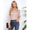imageHOTOUCH Satin Shirts for Women Silk Button Down V Neck Dressy Casual Blouse Loose Long Sleeve Office Work Tunic TopsChampagne