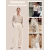 imageHOTOUCH Satin Shirts for Women Silk Button Down V Neck Dressy Casual Blouse Loose Long Sleeve Office Work Tunic TopsChampagne