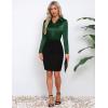 imageHOTOUCH Satin Shirts for Women Silk Button Down V Neck Dressy Casual Blouse Loose Long Sleeve Office Work Tunic TopsGreen