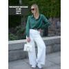 imageHOTOUCH Satin Shirts for Women Silk Button Down V Neck Dressy Casual Blouse Loose Long Sleeve Office Work Tunic TopsGreen