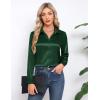 imageHOTOUCH Satin Shirts for Women Silk Button Down V Neck Dressy Casual Blouse Loose Long Sleeve Office Work Tunic TopsGreen