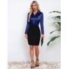 imageHOTOUCH Satin Shirts for Women Silk Button Down V Neck Dressy Casual Blouse Loose Long Sleeve Office Work Tunic TopsNavy Blue
