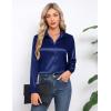 imageHOTOUCH Satin Shirts for Women Silk Button Down V Neck Dressy Casual Blouse Loose Long Sleeve Office Work Tunic TopsNavy Blue