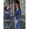 imageHOTOUCH Satin Shirts for Women Silk Button Down V Neck Dressy Casual Blouse Loose Long Sleeve Office Work Tunic TopsNavy Blue