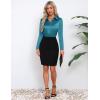 imageHOTOUCH Satin Shirts for Women Silk Button Down V Neck Dressy Casual Blouse Loose Long Sleeve Office Work Tunic TopsPeacock Blue
