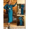 imageHOTOUCH Satin Shirts for Women Silk Button Down V Neck Dressy Casual Blouse Loose Long Sleeve Office Work Tunic TopsPeacock Blue