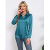 imageHOTOUCH Satin Shirts for Women Silk Button Down V Neck Dressy Casual Blouse Loose Long Sleeve Office Work Tunic TopsPeacock Blue