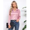 imageHOTOUCH Satin Shirts for Women Silk Button Down V Neck Dressy Casual Blouse Loose Long Sleeve Office Work Tunic TopsPink