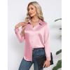 imageHOTOUCH Satin Shirts for Women Silk Button Down V Neck Dressy Casual Blouse Loose Long Sleeve Office Work Tunic TopsPink